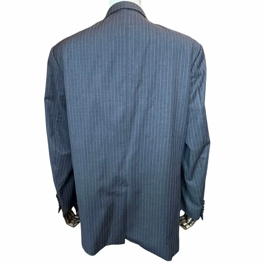 Burberry London Kensington Men's Blazer 44 Long Gray Blue Pinstripe 100% Wool